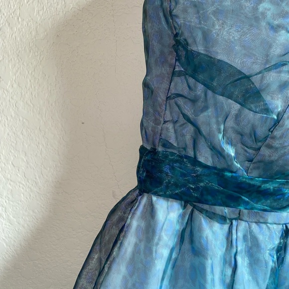 Vintage Fetish Punk Chiffon Leopard Print Tulle Hem Blue Strapless Goth Dress 10 - Picture 12 of 16